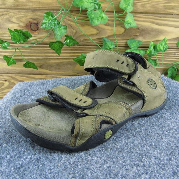 Timberland Men‎ Ankle Strap Sandals Brown Leather Hook & Loop Size 7 Medium - Picture 1 of 10